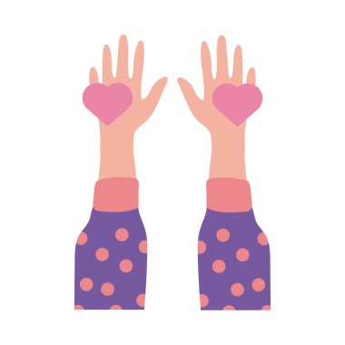 Mutlu dostluk günü kutlaması elleri kaldıran kalpler düz şekilde pastel renkte