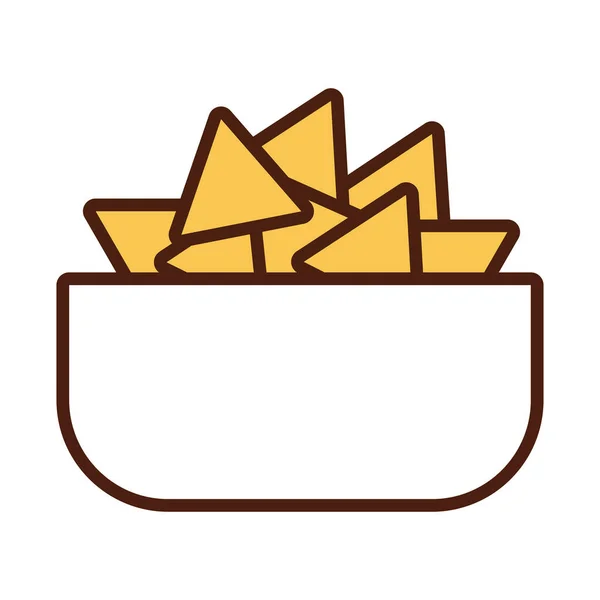 Bol avec ligne de nachos et icône de style de remplissage — Image vectorielle