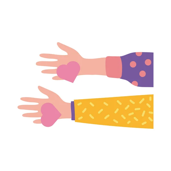 Joyeuse fête de l'amitié avec les mains levant les cœurs style plat pastel — Image vectorielle