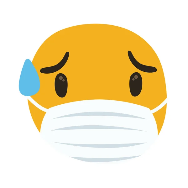 Emoji memakai masker medis gaya menggambar tangan yang berkeringat - Stok Vektor