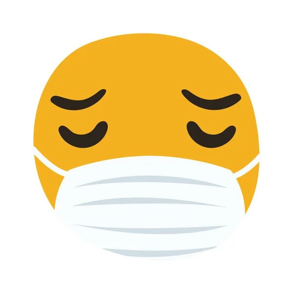 Emoji traurig tragen medizinische Maske Hand zeichnen Stil — Stockvektor