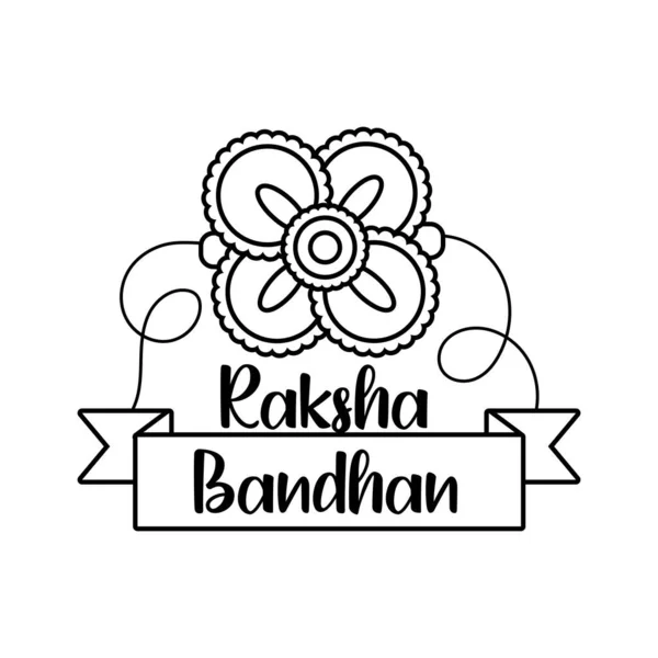 Happy raksha bandhan flower wristband accessory and ribbon frame line style — Stock Vector