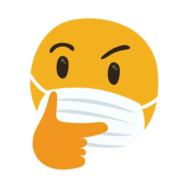 Emoji Memikirkan mengenakan masker medis gaya menggambar tangan - Stok Vektor