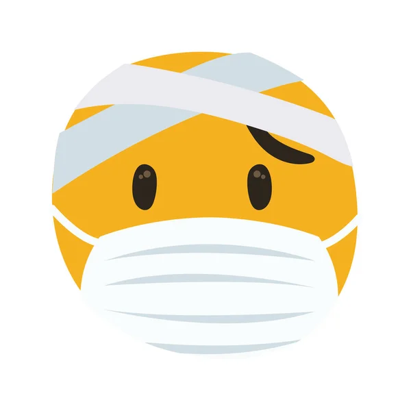 Emoji zerlumpt mit medizinischer Maske Handzeichnen Stil — Stockvektor