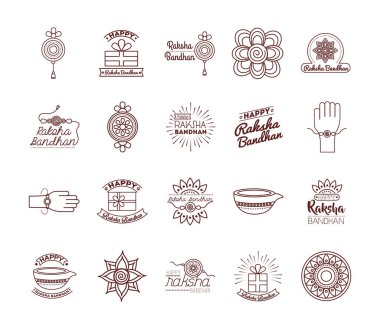Bir deste mutlu raksha bandhan kutlama ikonları