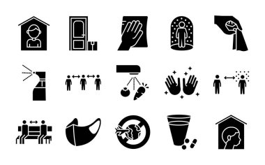 Sosyal uzaklık demeti ve covid19 set simgeleri