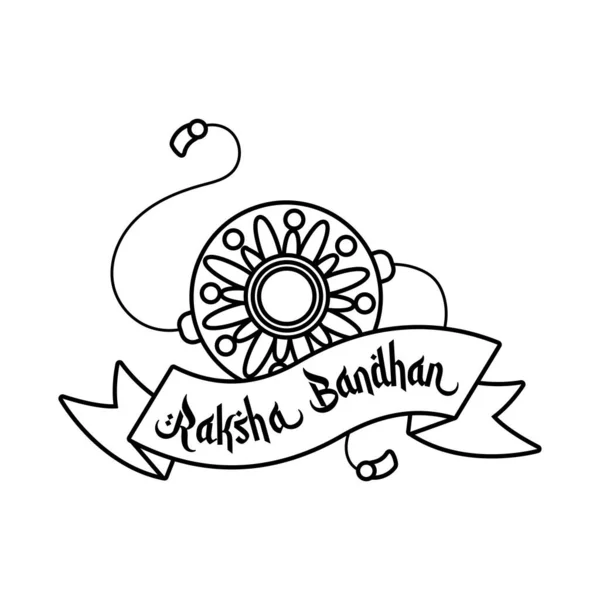 Happy raksha bandhan flower wristband accessory and ribbon frame line style — Stock Vector