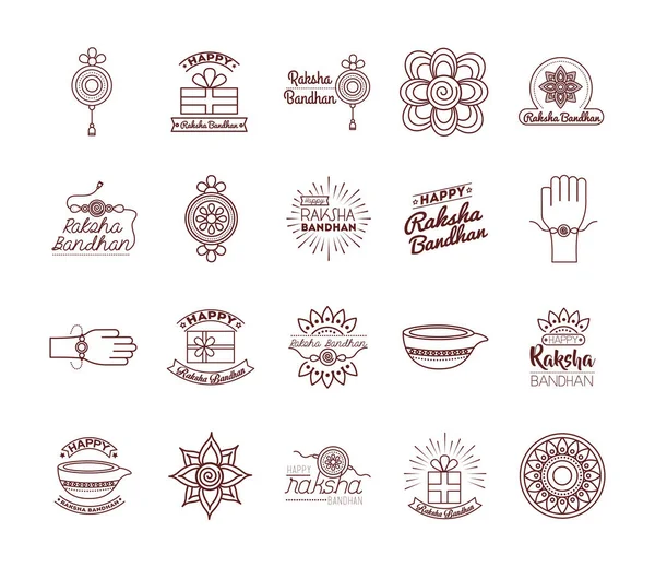 Bundle of happy raksha bandhan celebration set icons — Stock Vector