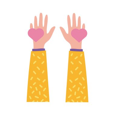 Mutlu dostluk günü kutlaması elleri kaldıran kalpler düz şekilde pastel renkte