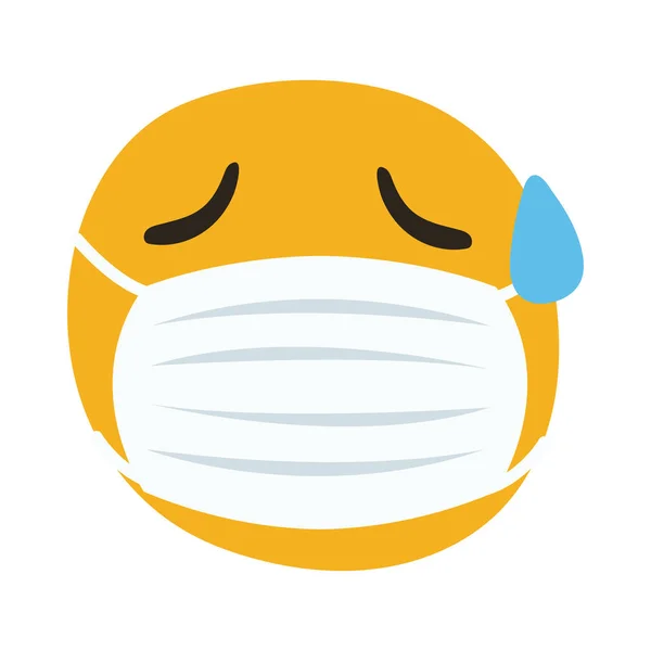 Emoji memakai masker medis gaya menggambar tangan yang berkeringat - Stok Vektor