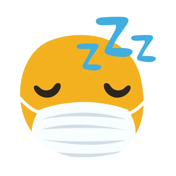 Emoji addormentato indossando maschera medica mano disegnare stile — Vettoriale Stock