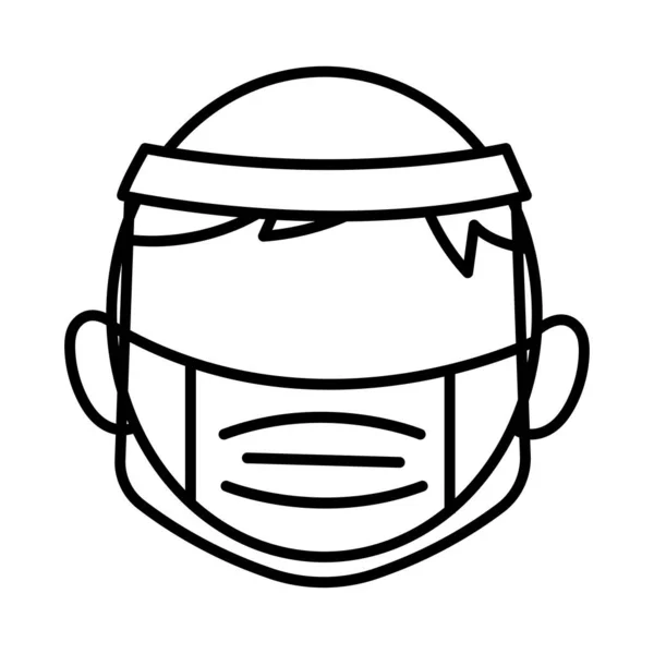 Man wearign medical mask and shield accessory line style icon — Stock Vector