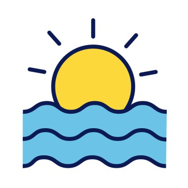 Güneş ve okyanus sahne çizgisi ve doldurma biçimi simgesi