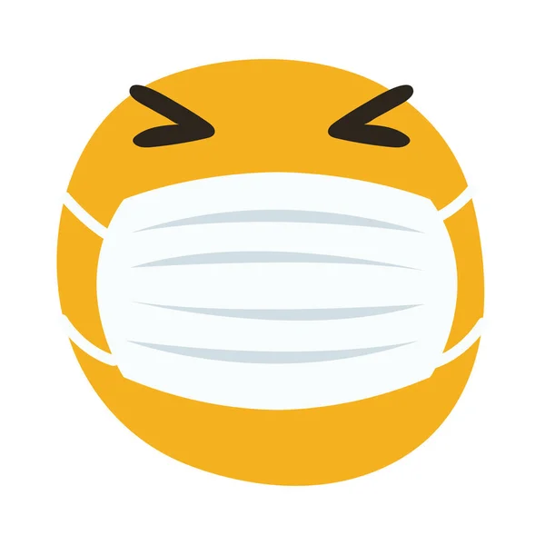Emoji portant le style de dessin de main de masque médical — Image vectorielle