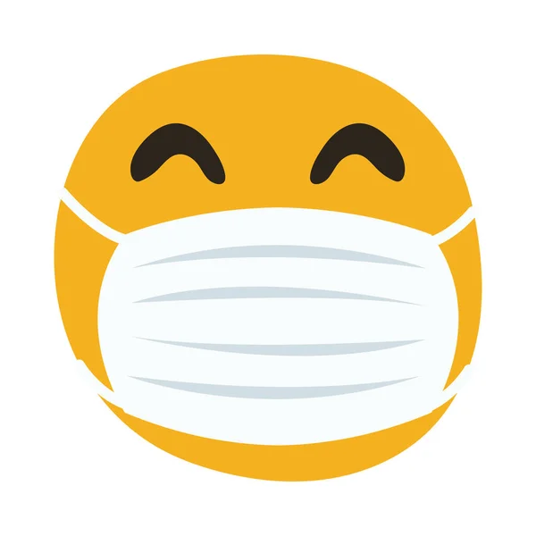 Emoji sedih memakai masker medis gaya menggambar tangan - Stok Vektor