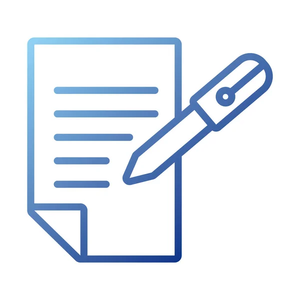 Papieren document met pen gradiënt stijl pictogram — Stockvector