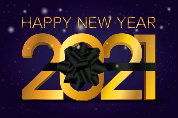 Felice anno nuovo 2021 poster celebrazione con fiocco nero — Vettoriale Stock
