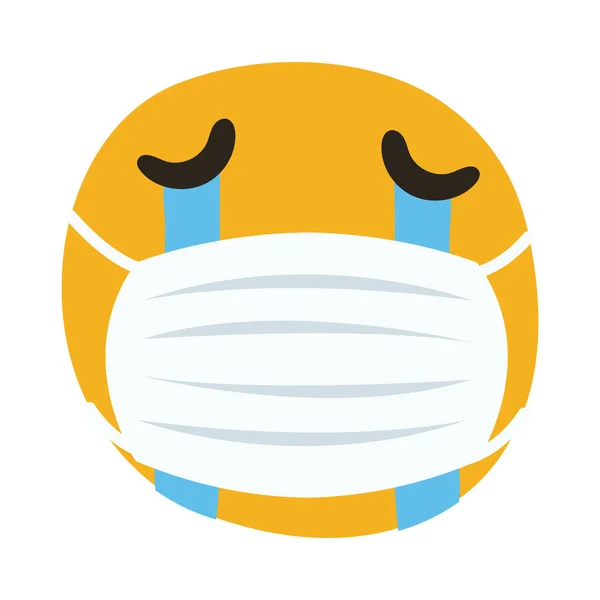 Emoji usando máscara médica llorando mano dibujar estilo — Vector de stock