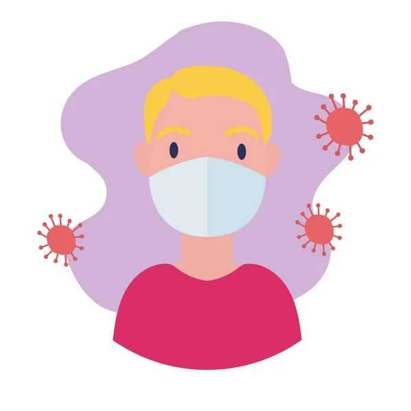 Homme blond portant un masque médical style bloc — Image vectorielle
