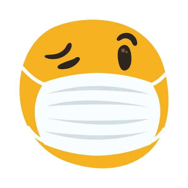 Emoji indossando maschera medica mano disegnare stile — Vettoriale Stock