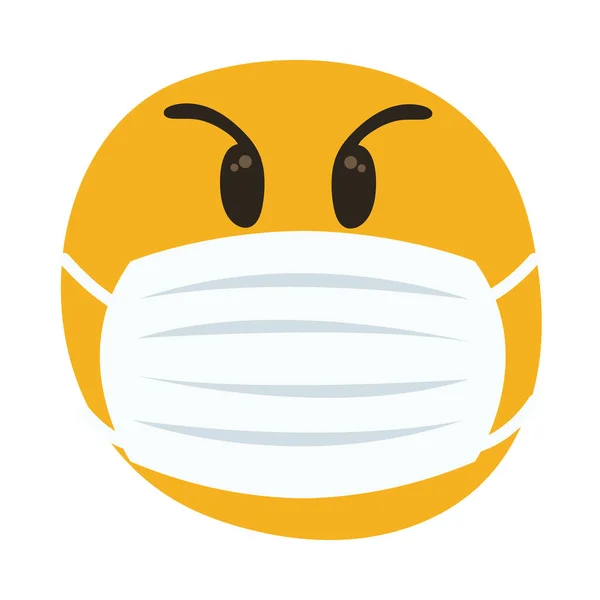 Emoji arrabbiato indossando maschera medica mano disegnare stile — Vettoriale Stock