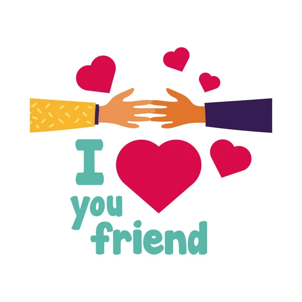 Joyeuse fête de l'amitié avec les mains levant les cœurs style pastel main dessiner — Image vectorielle