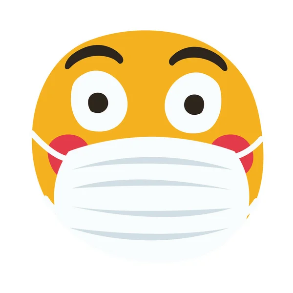 Emoji arrossito indossando maschera medica mano disegnare stile — Vettoriale Stock