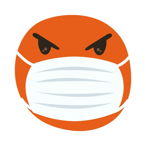 Emoji arrabbiato indossando maschera medica mano disegnare stile — Vettoriale Stock