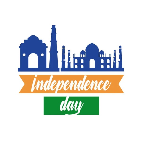 India independência celebração do dia com taj mahal mesquita estilo plano —  Vetores de Stock