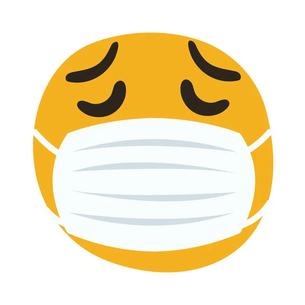 Emoji triste portant le style de dessin de main de masque médical — Image vectorielle