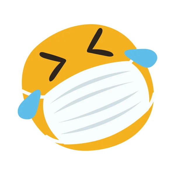 Emoji bär medicinsk mask gråtande hand rita stil — Stock vektor