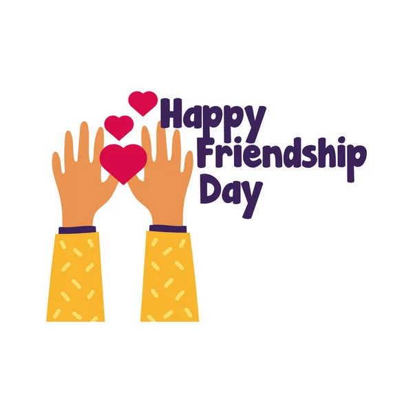 Joyeuse fête de l'amitié avec les mains levant les cœurs style pastel main dessiner — Image vectorielle