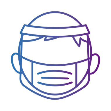 Adam tıbbi maske ve kalkan aksesuar çizgisi simgesi takıyor