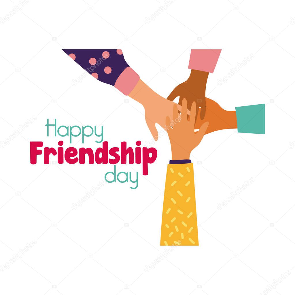 happy friendship day celebration with hands together pastel hand draw style