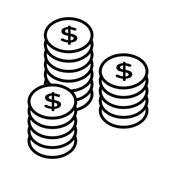 Moedas dinheiro dólares ícone estilo de linha — Vetor de Stock
