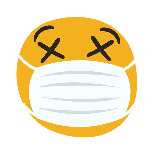 Emoji indossando maschera medica mano disegnare stile — Vettoriale Stock