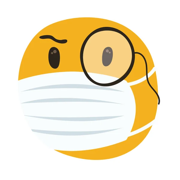 Emoji portant un masque médical et un style de dessin à la main monocle — Image vectorielle