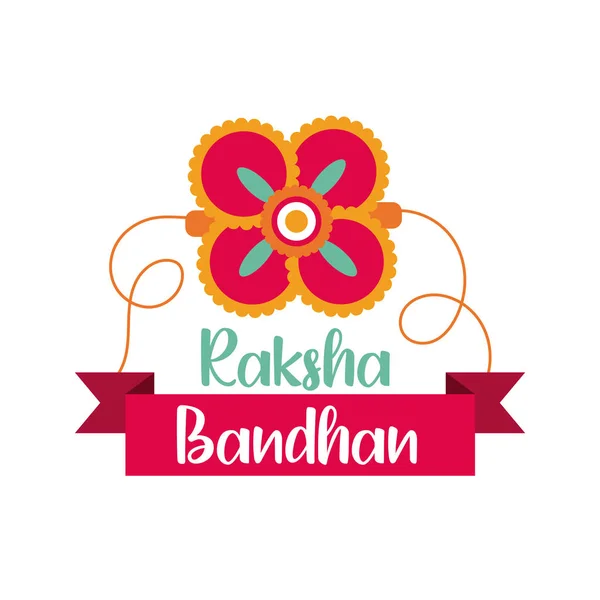 Feliz raksha bandhan flor pulsera accesorio y cinta marco plano estilo — Archivo Imágenes Vectoriales