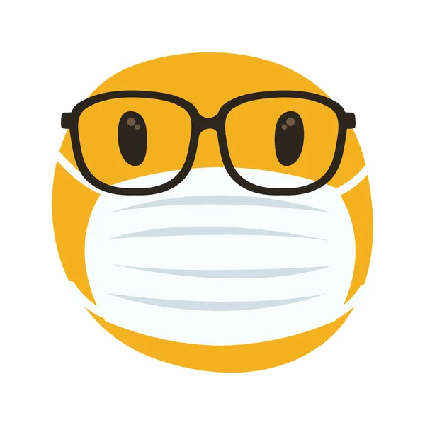 Emoji indossare maschera medica e occhiali mano disegnare stile — Vettoriale Stock