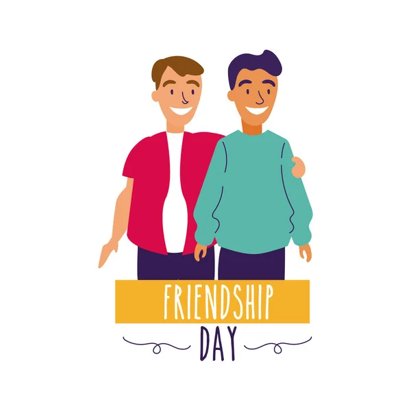 男性との幸せな友情の日のお祝いカップルパステルハンドドロースタイル — ストックベクタ