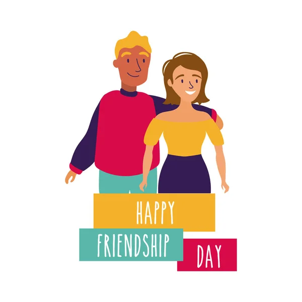 Feliz celebración del día de la amistad con estilo de dibujo a mano pareja pastel — Vector de stock