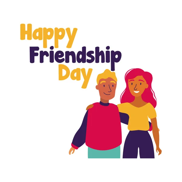 Happy friendship day celebration with couple pastel hand draw style - Stok Vektor