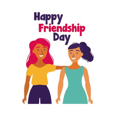 Mutlu arkadaşlık günü kutlaması Pastel el çizim tarzıyla iki kızla
