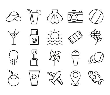 Yaz tatilleri demeti simgeleri ayarlar