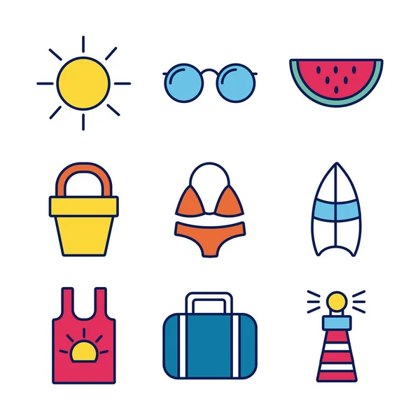 Conjunto de vacaciones de verano conjunto de iconos — Vector de stock