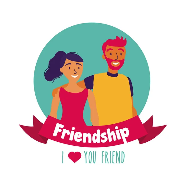 Šťastný přátelství den oslava s párem pastel ruční kreslení styl — Stockový vektor