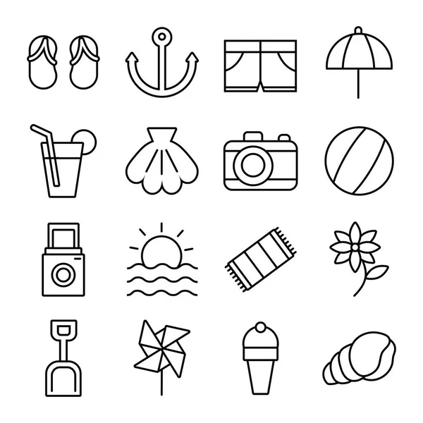 Conjunto de vacaciones de verano conjunto de iconos — Vector de stock