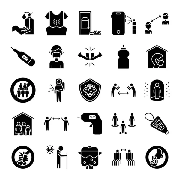 Paquete de distancia social y covid19 conjunto de iconos — Archivo Imágenes Vectoriales