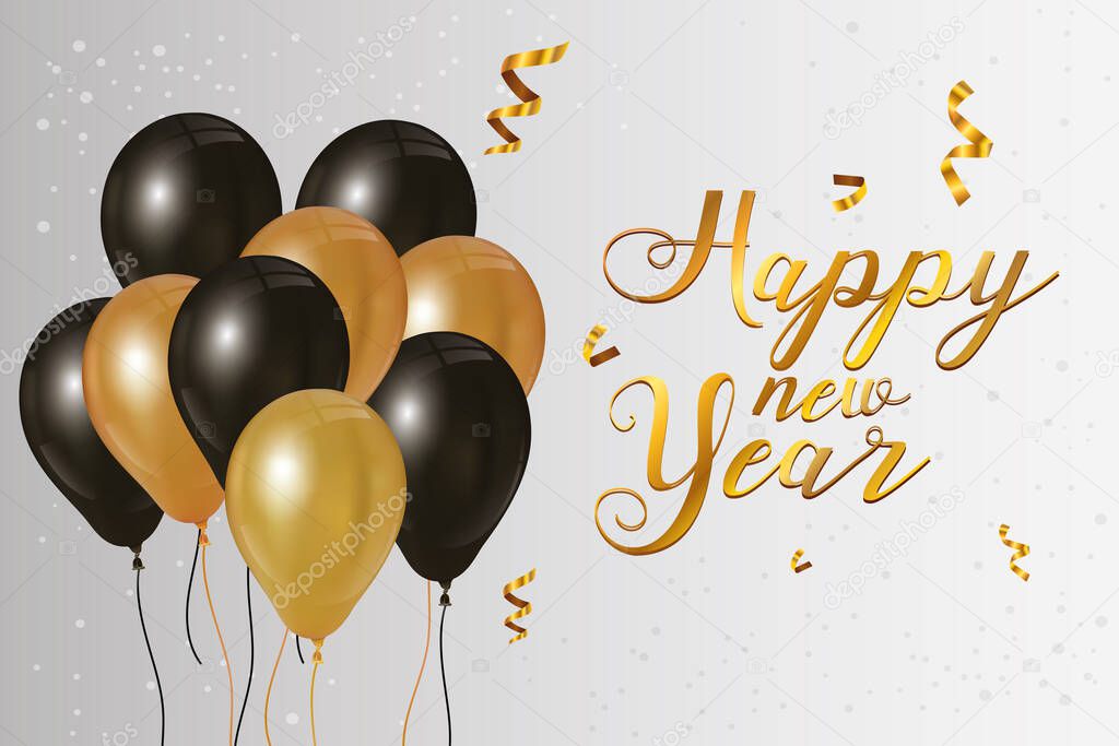 happy new year 2021 celebration poster with balloons helium