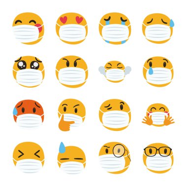 Tıbbi maske takan bir grup emoji